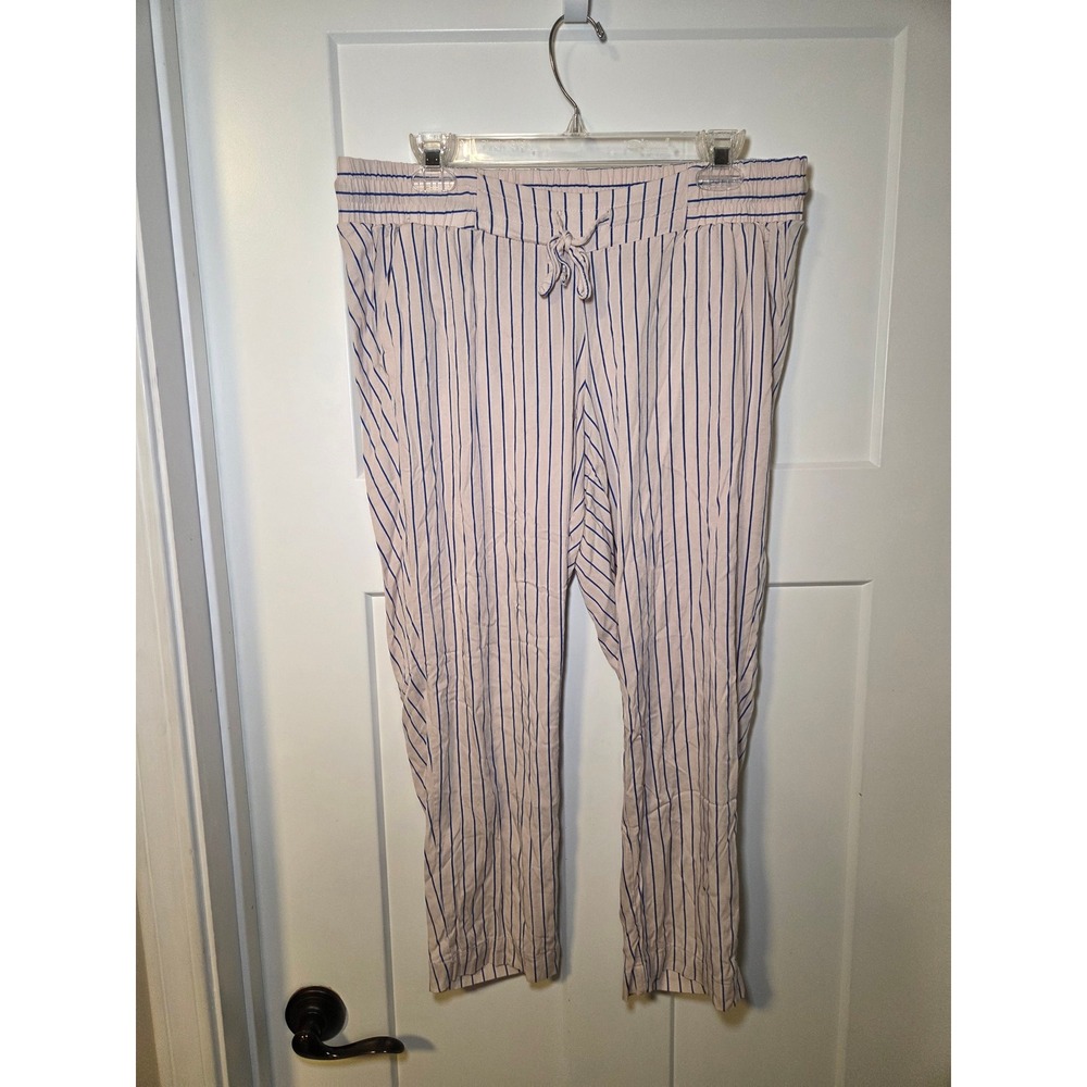 Torrid Striped Crop Pants Womens 00 Blue Beige Elastic Waist Drawstring Pockets